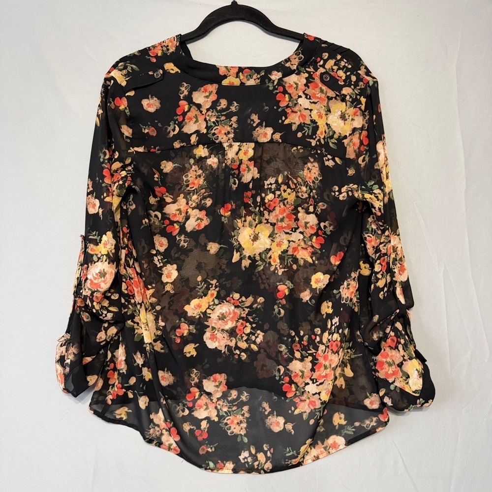 Forever 21 Womens Dark Floral Top Size Medium Sheer Forest Fairy Dark Romantic - Picture 7 of 9